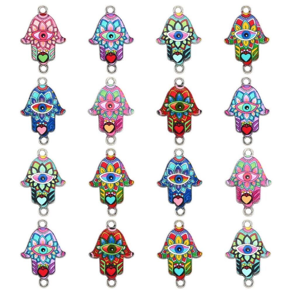 3997 50 Pcs Colorful Connector Evil Eye Hamsa Hand Charms for Jewelry